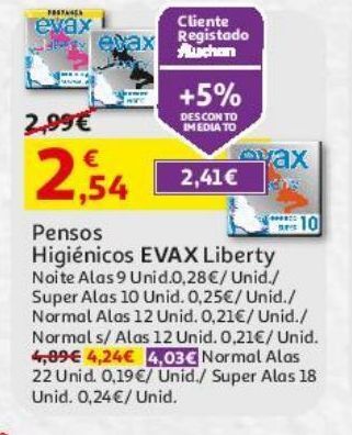 Auchan Pensos higiénicos evax promoção