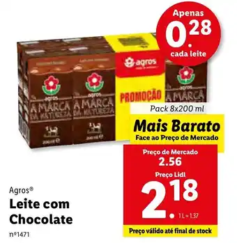 Lidl Agros Leite com Chocolate Pack 8x200ml promoção