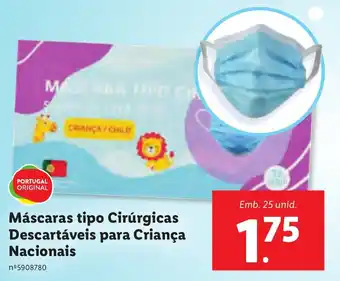 Lidl Máscaras tipo Cirúrgicas Descartáveis para Criança Nacionais promoção