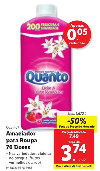 Lidl Amaciador para Roupa 76 Doses 1,672 L promoção