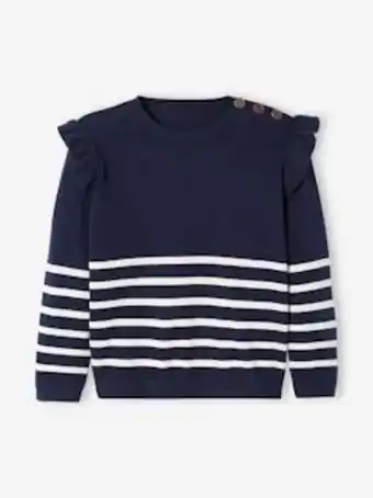 Vertbaudet Camisola às riscas com folhos nos ombros, para menina -... promoção