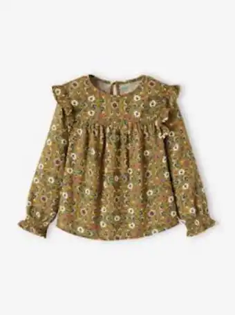 Vertbaudet Blusa às flores e mangas compridas, para menina - amarelo... promoção