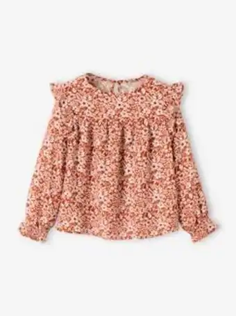 Vertbaudet Blusa às flores e mangas compridas, para menina - castanho... promoção