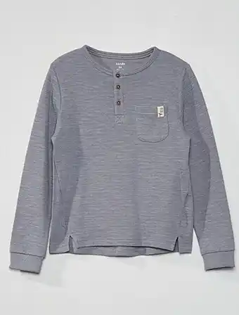 Kiabi T-shirt com faixas horizontais e gola com botões promoção