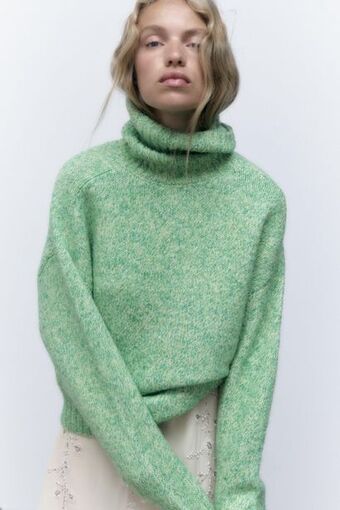 ZARA Sweater de malha com gola subida promoção