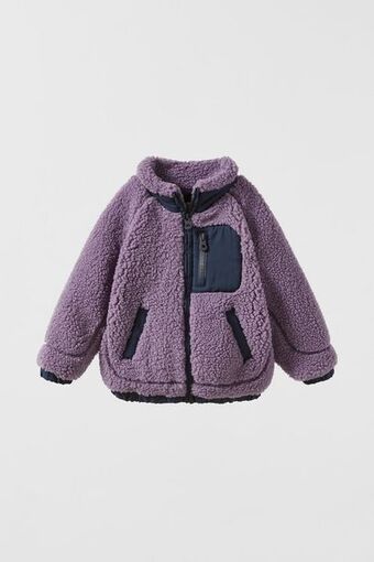 ZARA Blusão combinado com efeito de pelo encaracolado promoção