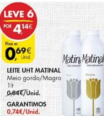 Pingo Doce Leite UHT Matinal Meio Gordo/Magro 1Lt promoção