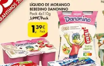 Pingo Doce Líquido de Morango Bebedino Danonino Pack 4x110g promoção