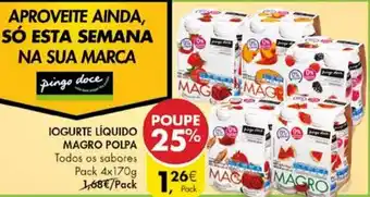 Pingo Doce Iogurte Líquido Magro Polpa Pack 4x170g promoção