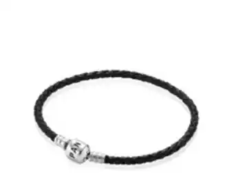 Pandora Pulseira de couro preta, 17.5cm promoção