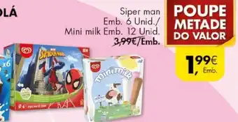 Pingo Doce Gelado Olá Siper Man 6 Unid/ Mini Milk 12 Unid promoção