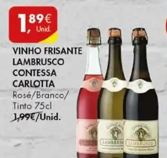 Pingo Doce Vinho Frisante Lambrusco Contessa Carlotta Rose/Branco Tinto 75cl promoção