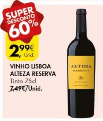 Pingo Doce Vinho Lisboa Alteza Reserva 75cl promoção
