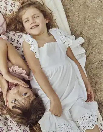 Zippy Vestido de algodão com bordado inglês para menina, branco promoção