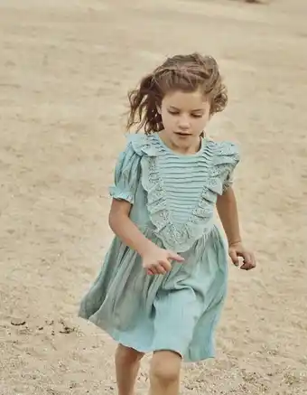 Zippy Vestido com bordado inglês para menina, verde água promoção