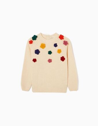 Zippy Camisola de malha com flores para menina, bege promoção