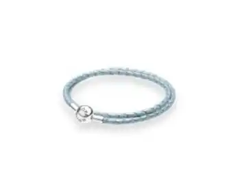 Pandora Pulseira de couro azul claro dupla volta promoção