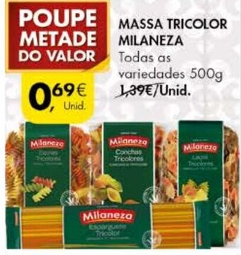 Pingo Doce Massa Tricolor Milaneza 500g promoção