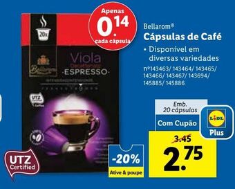 Lidl Cápsulas de café bellarom promoção