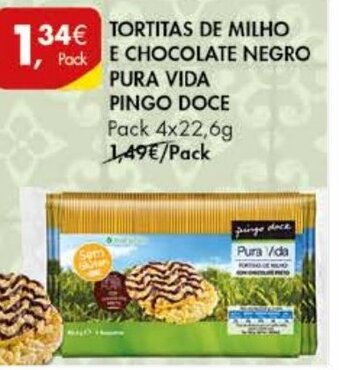Pingo Doce Tortitas de Milho e Chocolate Negro Pura Vida Pingo Doce 4x22,6g promoção