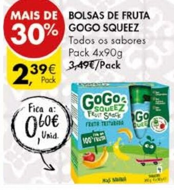 Pingo Doce Bolsas de Fruta Gogo Squeez 4x90g promoção