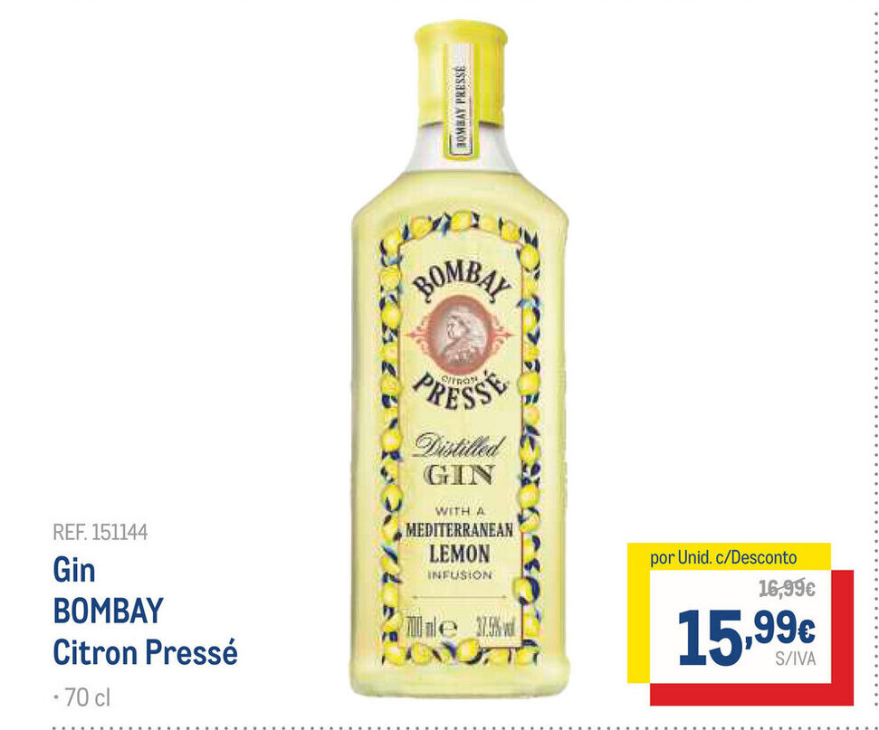 Promoção Gin Bombay Citron Presse 70cl em Makro