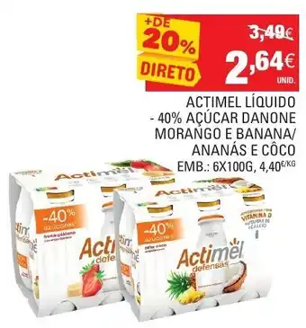 Continente Actimel Líquido -40% Açúcar Danone 6x100g promoção