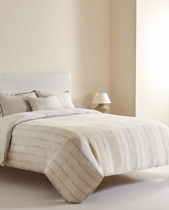 ZARA HOME Capa de edredão linho riscas promoção