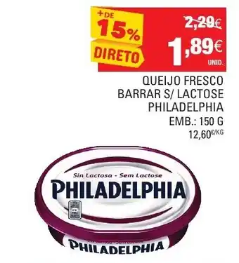 Queijo Fresco Barrar S/ Lactose Philadelphia 150g