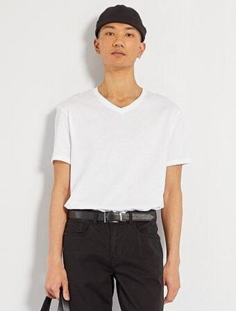 Kiabi T-shirt regular em algodão com decote em bico promoção