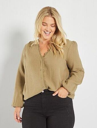 Kiabi Camisa com bordado em gaze de algodão promoção