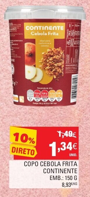 Continente Copo Cebola Frita Continente 150g promoção
