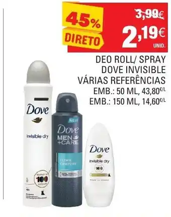 Continente Deo Roll/Spray Dove Invisible 50ml/150ml promoção