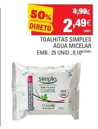 Continente Toalhitas Simples Água Micelar 25 Unid promoção