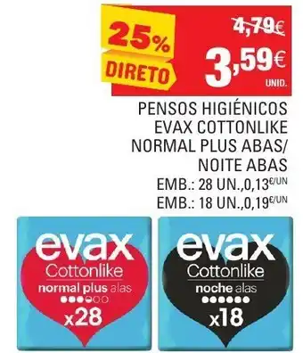 Continente Pensos Higiénicos Evax Cottollike 28 Un./18Un. promoção
