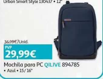 Auchan Mochila pc qilive:tecido azul 15-16 " 894785 promoção