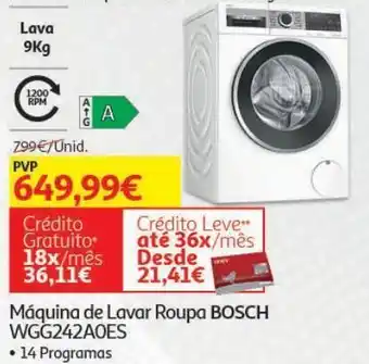 Maquina lavar roupa bosch:branco a 9kg wgg242a0es