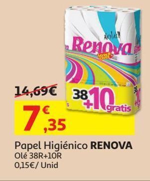 Auchan Papel higiénico renova:olé 38 r +10 r promoção