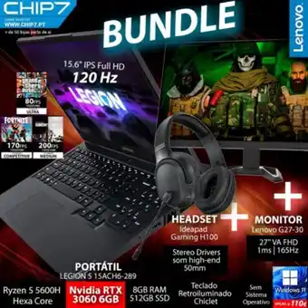 Chip7 Bundle gaming lenovo v4 - portátil lenovo legion 5 (ryzen 5 5600h / 8gb ram / 512gb ssd / 15.6“ ips full hd 120 hz / rtx 3060 promoção