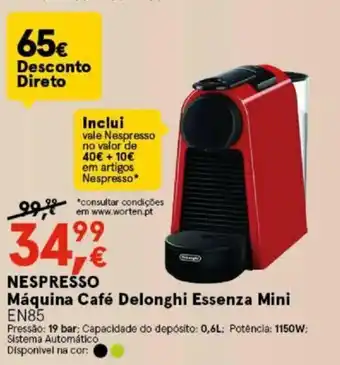 Worten Nespresso Máquina Café Delonghi Essenza Mini promoção