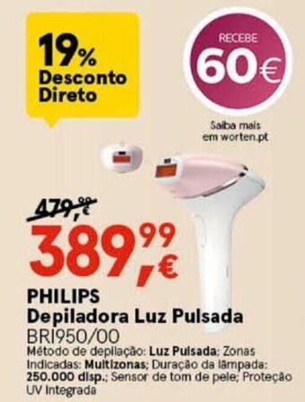 Worten Philips Depiladora Luz Pulsada promoção