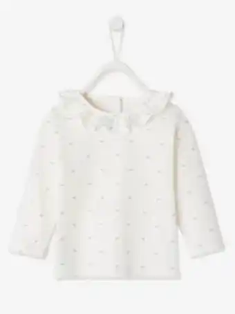 Vertbaudet Camisola com folho na gola, para bebé menina - branco claro... promoção
