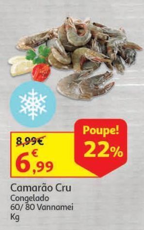 Auchan Camarão cru congelado 60/ 80 vannamei kg promoção