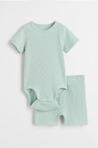 H&M Conjunto canelado em algodão promoção