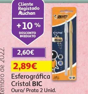 Auchan Esferografica cristal bic:ouro e prata 2un promoção