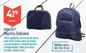 ALDI Royal Life Mochila Dobrável 40 x 30 x 16cm promoção
