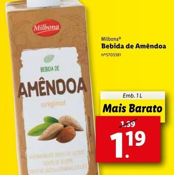 Lidl Bebida de amêndoa milbona promoção