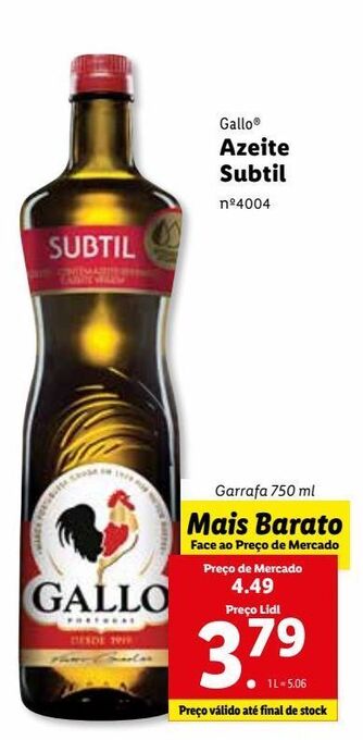 Lidl Azeite extravirgem gallo promoção