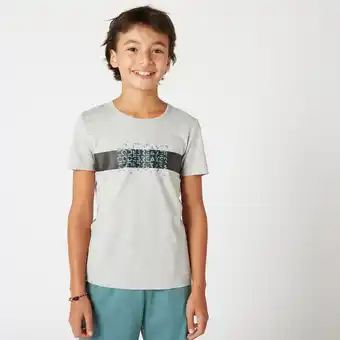 Decathlon T-shirt básica de ginástica algodão para criança cinza mesclado com estampado promoção