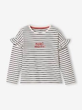 Vertbaudet Camisola com mensagem, mangas com folhos, para menina -... promoção